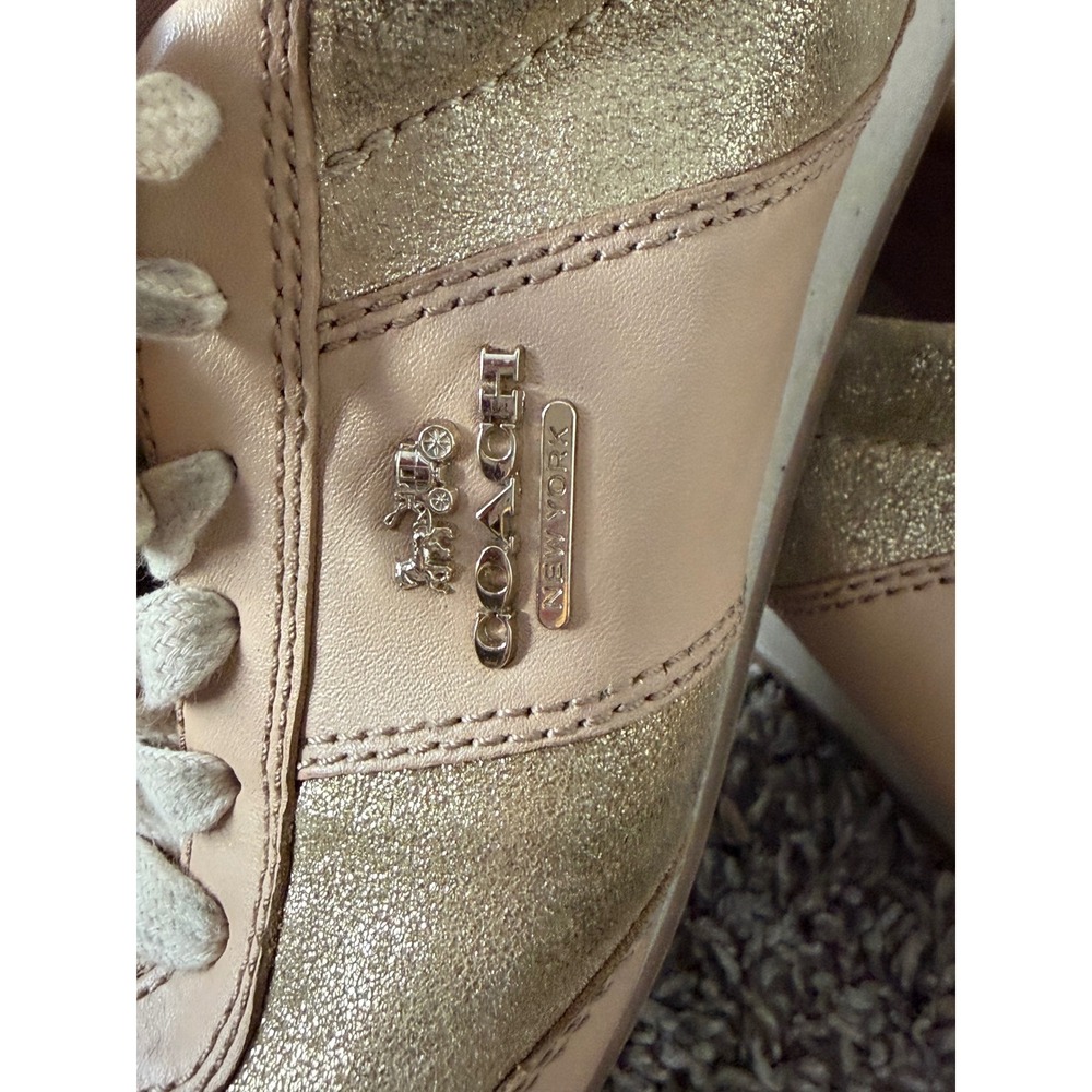 Coach Womens Gold Metallic and Beige Leather Low Top Lace Up Sneakers Size‎ 8 - Picture 6 of 8